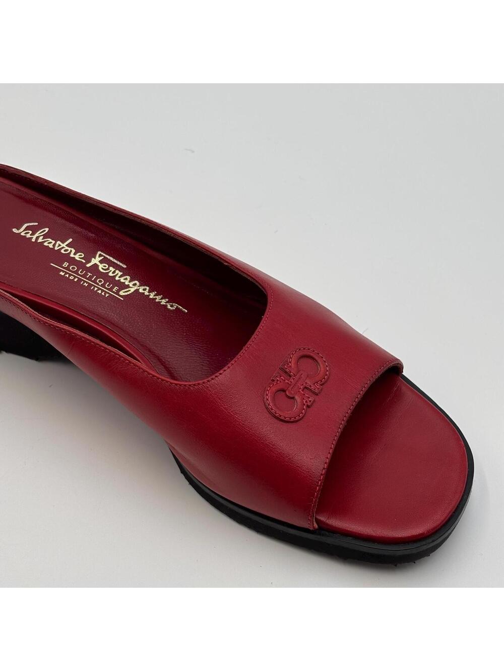 Salvatore Ferragamo Red Leather Wedge Slide Sandals – Size 37 - Picture 4 of 6